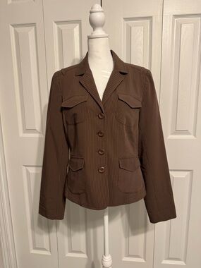 Anthropologie Tapemeasure Brown Pin Striped Blazer Jacket Size 10 Excellent Cond